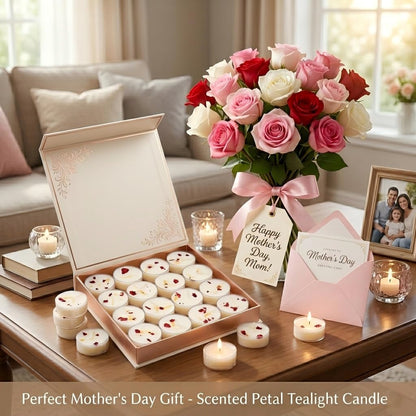 16Pcs Rose Scented Tealight Candles, Palm Wax White Tea Lights, 4h Long Burning Tea Light Candles with Dried Flowers for Holiday, Wedding, Spa, and Home Decoration