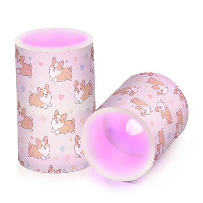ALAZA Dog Love Heart Cute Flickering Flameless Candles Pillar Led Candles Battery Operated Candles with Remote and Timers Set of 2