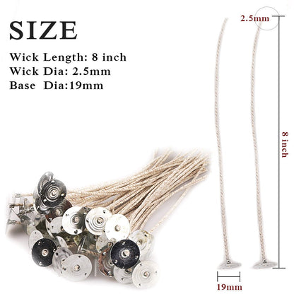 EricX Light 100 Piece 8 inch Soy Wax Candle Wick, Cotton and Paper Interwoven core, Large, for Candle Making, Candle DIY