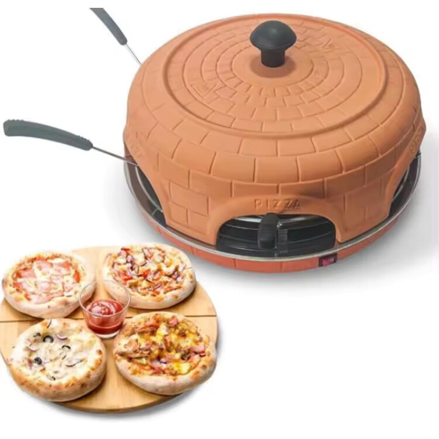 Electric Pizza Oven Family Sharing Pizza Maker with Terracotta Cover, Mini Smokeless Pizza Bake Oven for Pizza Party Home Party (6 PERSON)