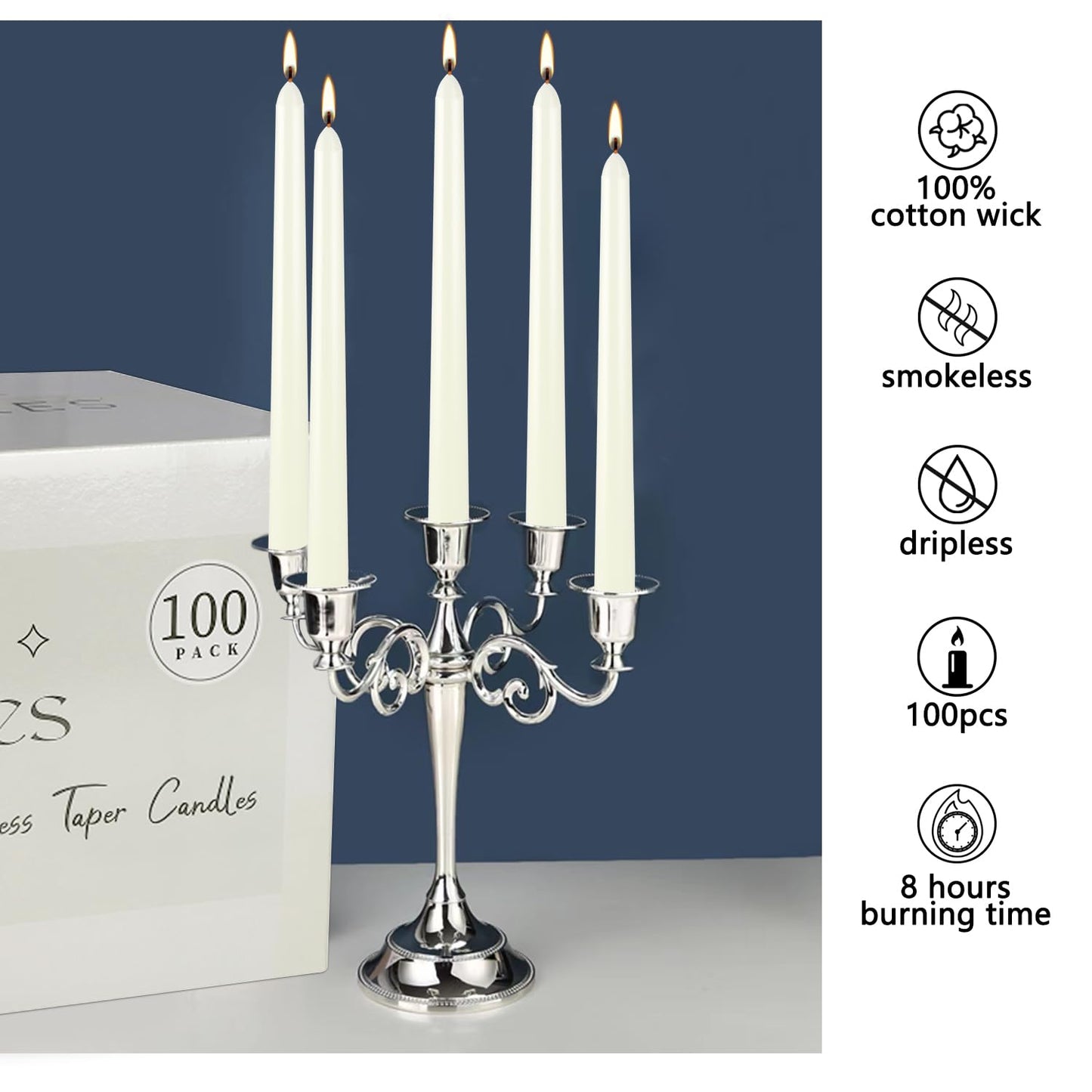 Pliadvbu 100 Pack Lvory Taper Candles 10 Inch, Dripless and Unscented Tall Table Candle for Home Decor, Dinner Candle for Thanksgiving, Christmas, Weddings… …