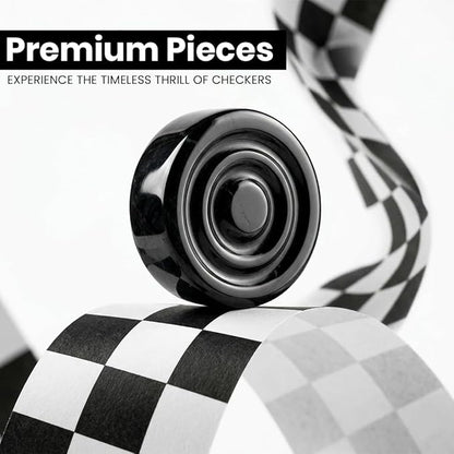 Marble Chess and Checker Pieces Set with Free Storage Box Collection (White Black)