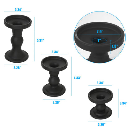DreamsEden 3-Piece Matte Black Glass Candle Holders Set - Modern Opaque Candle Sticks for Taper, Pillar, Tea Light Candles, Sleek Table Centerpiece Decor for Wedding, Dining Room, Party