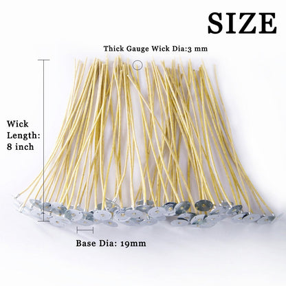 EricX Light Organic Hemp Candle Wicks, 100 Piece 8" Pre-Waxed by Beeswax & Tabbed, for Candle Making