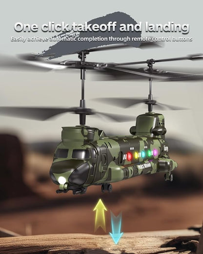 Army Chinook Remote Control Helicopter LM19-D Military Transport RC Helicopter Altitude Hold One Key take Off/Landing LED Light Low Battery Reminder Army Toys &amp Gift for Military Fans