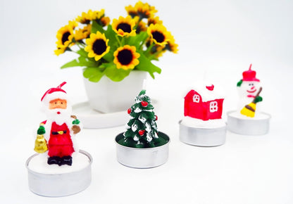 12 Pieces Tealight Candles Handmade Delicate Santa Hat Claus Christmas Tree Candle Wax Snowman Elk Pinecone House Candles for Party Wedding Spa HomeChristmas Decoration