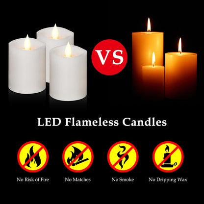 "3"x4" Flickering Flameless Candles with Remote Timer- Set of 3 Real Wax White Pillar LED Candles for Indoor/Outdoor Fireplace & Home Decor, Battery Operated with 600+ Hours Flickering (3" Diameter)