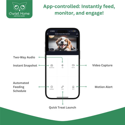 Owlet Home Pet Camera with Treat Dispenser/Tossing for Dogs/Cats, Smart Dog/Cat Camera, Free App, 2.4G & 5G WiFi, 1080P HD Live Video, Auto Night Vision, 2-Way Audio, Motion Alert, No Monthly Fee