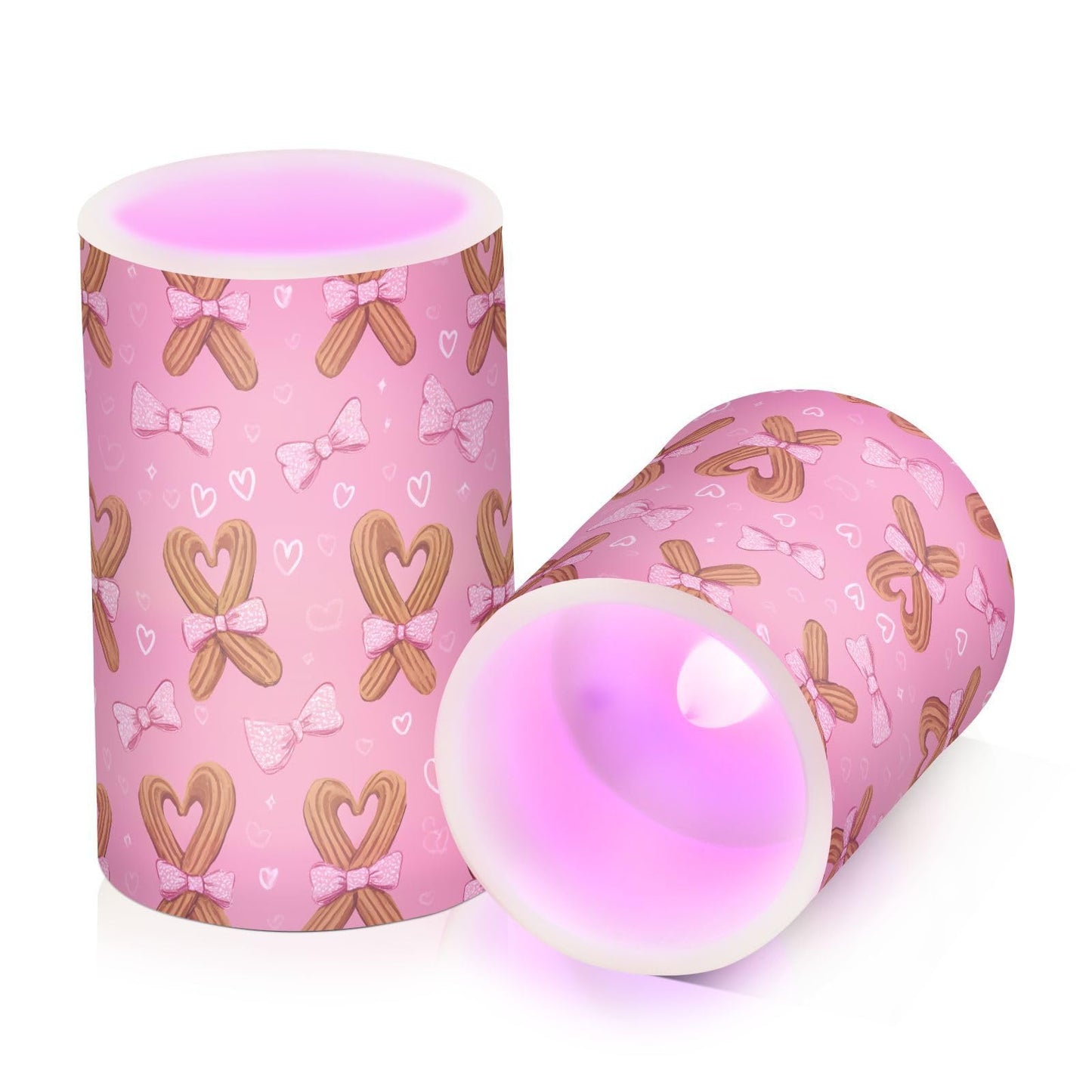 ALAZA Bread Heart Bow Flickering Flameless Candles Pillar Led Candles Battery Operated Candles with Remote and Timers Set of 2