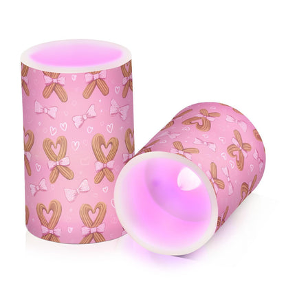 ALAZA Bread Heart Bow Flickering Flameless Candles Pillar Led Candles Battery Operated Candles with Remote and Timers Set of 2