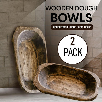 Dough Bowl Candle Company - 2-Pack 10x6 Wooden Dough Bowls for Decorative Dining Table Centerpiece, Candle Making, Versatile Wood Bread Bowl, Serving Tray, Handcrafted Rustic Home Décor