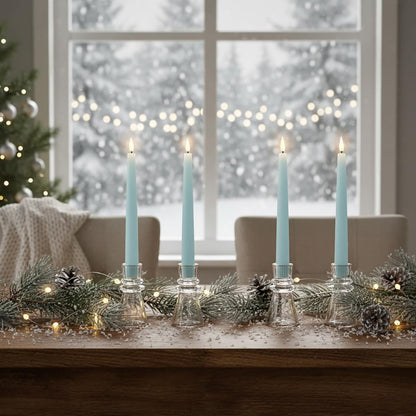LampLust Flameless Taper Candles with Remote, 9 Inch, 4 Pack Pastel Blue Candlesticks, LED Flickering Flameless Candles for Baby Shower Gender Reveal Decoration, Summer Home Decor, Table Centerpiece