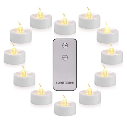 LED Tea Light, Flameless Flickering Tealight with Remote Control, Long Lasting Battery Operated LED Tealight Candle for Seasonal & Festival Celebration Pack of 12