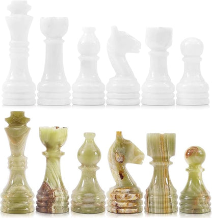 Radicaln Marble Chess Figures 3.5'' Inches White and Green Handmade Marble Chess Pieces for Board Game Figures &amp Board Travel Set for Adults
