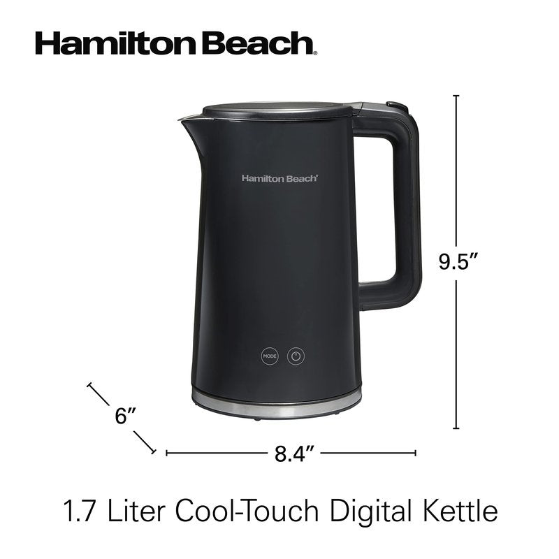 Hamilton Beach Digital Temperature Control Electric Tea Kettle, Hot Water Boiler & Heater 1.7L, 5 Preset Modes + Keep Warm, Fast Boil 1500 Watts, BPA Free, Cool-Touch Exterior, Black (41033)