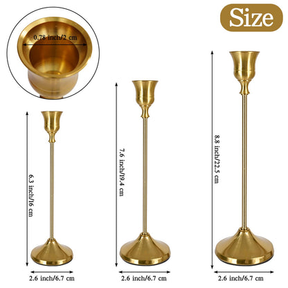 Pesonlook Brass Gold Candlestick Holders 15 PCS Metal Taper Candle Holders,Tall Metal Candlestick Holders for Table Centerpiece,Wedding,Party,Dinner Home Decoration