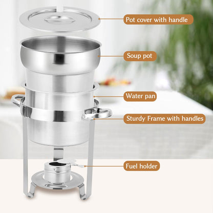 Snowtaros 7QT Soup Chafer, Stainless Steel Round Soup Warmer with Pot Lid & Fuel Holder, Commercial Soup Pot Chafing Dish for Catering, Parties, Banquets, Events, No Electricity Required (2 Pack)