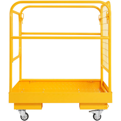 VEVOR Forklift Man Basket, 36 x 36 Inches Forklift Safety Cage Work Platform 1200 lbs Load Capacity, Collapsible Lift Basket with 4 Wheels Device Chain for Aerial Work Lifting Loader