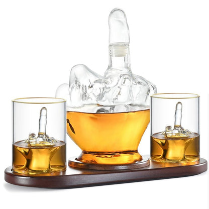 RUGLUSH Middle Finger Whiskey Decanter Set - Wine Container & Middle Finger Glasses for Scotch, Tequila, Brandy, Rum, Bourbon & Alcoholic Drinks - Gift Accessories for Men, Dads, Boyfriends