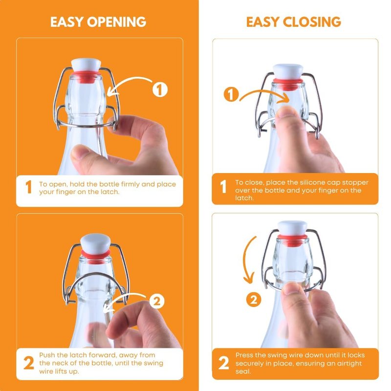 FastRack Swing Top Glass Bottles 16 oz (500ml) – 2 Pack | Clear Flip Top Bottles with Airtight Lids | Reusable Glass Containers for Olive Oil, Vinegar, Kombucha, Beer & Fermentation