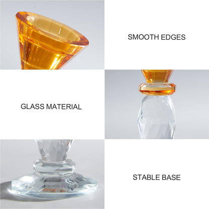 DN DECONATION Glass Candle Holder Set of 3, Candlesticks Holders Amber & Clear Crystal Tealight Candles Holder for Table Centerpiece Wedding Decorations Housewarming Gift Living Room Party