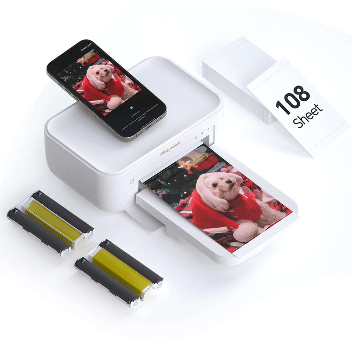 HPRT Photo Printer 4x6,+108Sheets&2ribbon,Instant Picture Printer for iPhone, Android, Smartphone,Portable Photo Printers for Home Use,Thermal Dye-Sublimation, AR Video Printing（White）