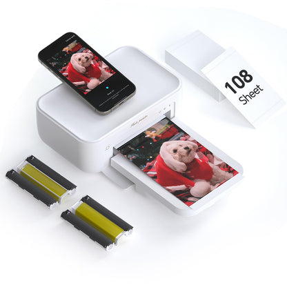 HPRT Photo Printer 4x6,+108Sheets&2ribbon,Instant Picture Printer for iPhone, Android, Smartphone,Portable Photo Printers for Home Use,Thermal Dye-Sublimation, AR Video Printing（White）