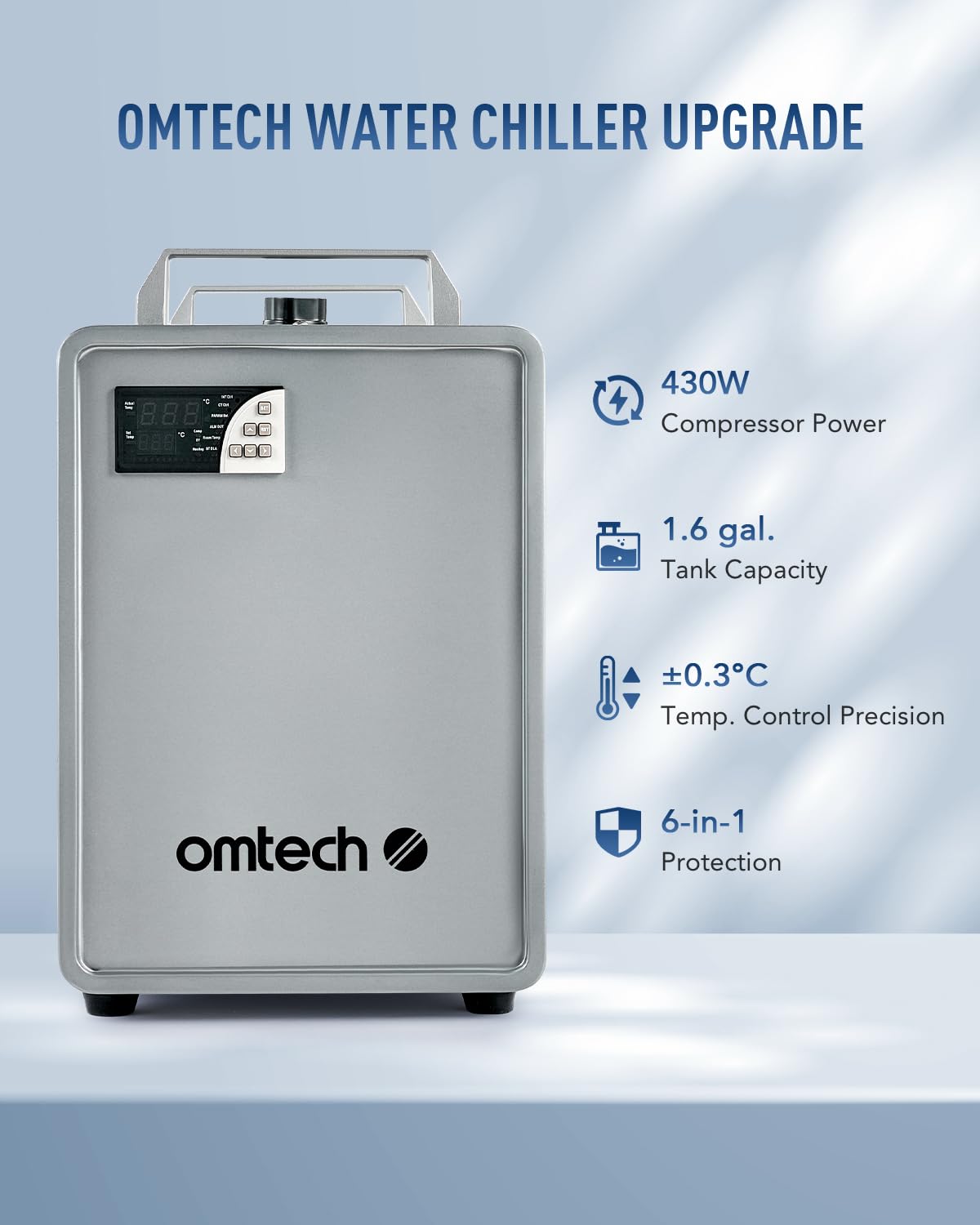 OMTech 6L CW-5200 Water Chiller for Laser Engraver & Cutter, Industrial Water Chiller for CO2 Laser Engraving & Cutting Machine, 0.58hp 3.2 gpm Laser Chiller Water Cooling Machine for Laser Cutter