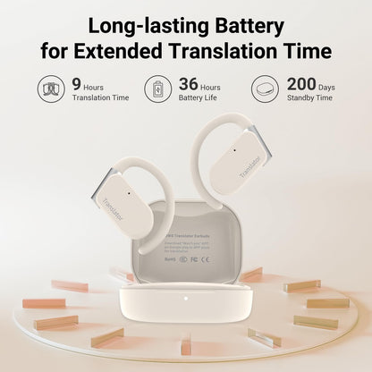 ANFIER M9 Language Translator Earbuds Open-Ear Headphones Support 144 Languages & Accents Translation Earbuds Real Time Translator Device, Snug Fit, Ergonomic Ear Hooks Beige (Without Offline Package)