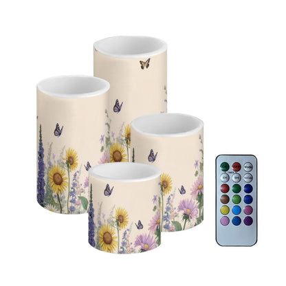 Cozeyat Sunflower Garden LED Candles Set of 4 Waterproof Battery Operated Flameless with Remote Control Timer Flickering for Garden Table Beach Home Decoration