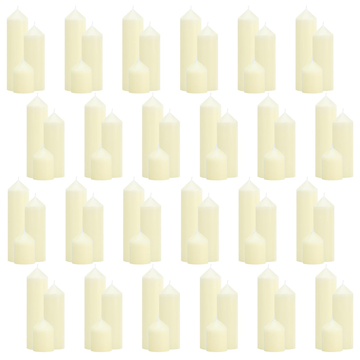 Trxvxo 72 Pcs Ivory Pillar Candles Bulk Set，3 Different Lengths 2 x 3/6/8 Inch (24 Each)，Hurricane Candles，Dripless Unscented Smokeless，Gives You a Better Atmosphere When Organizing an Event Party.