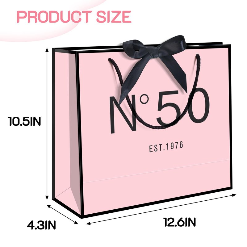 QLSKO 13" Birthday Gift Bag with Card Envelope Sticker Bow Ribbon and Tissue papers for Women Girls Design with Handles,13th-100th (EST.1976 50th, 13" W x 10.5" H x 4.3" D)