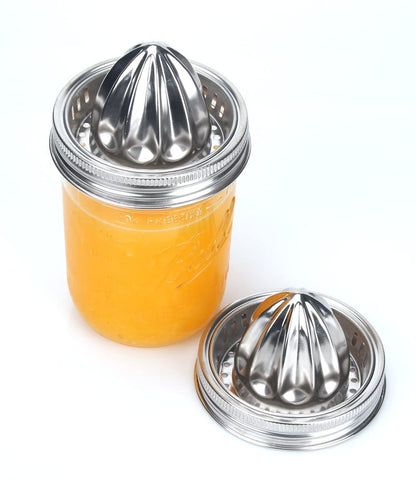 Mason Jar Stainless Steel Juicer Lid (2 Pieces), Citrus Reamer for Wide Mouth Mason Jar Lemon Juicer Manual Citrus Juicer.