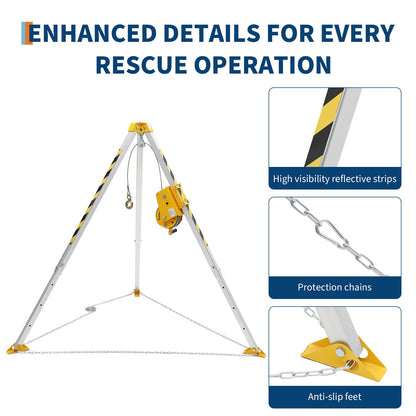 GAOMON Rescue Tripod Kit, Confined Space Tripod Kit, Heavy Duty Rescue Tripod Lifting Hoist 1200 Lbs Winch, 49 ft Cable Portable Kit, for Well, Sewer, Manhole, Tank