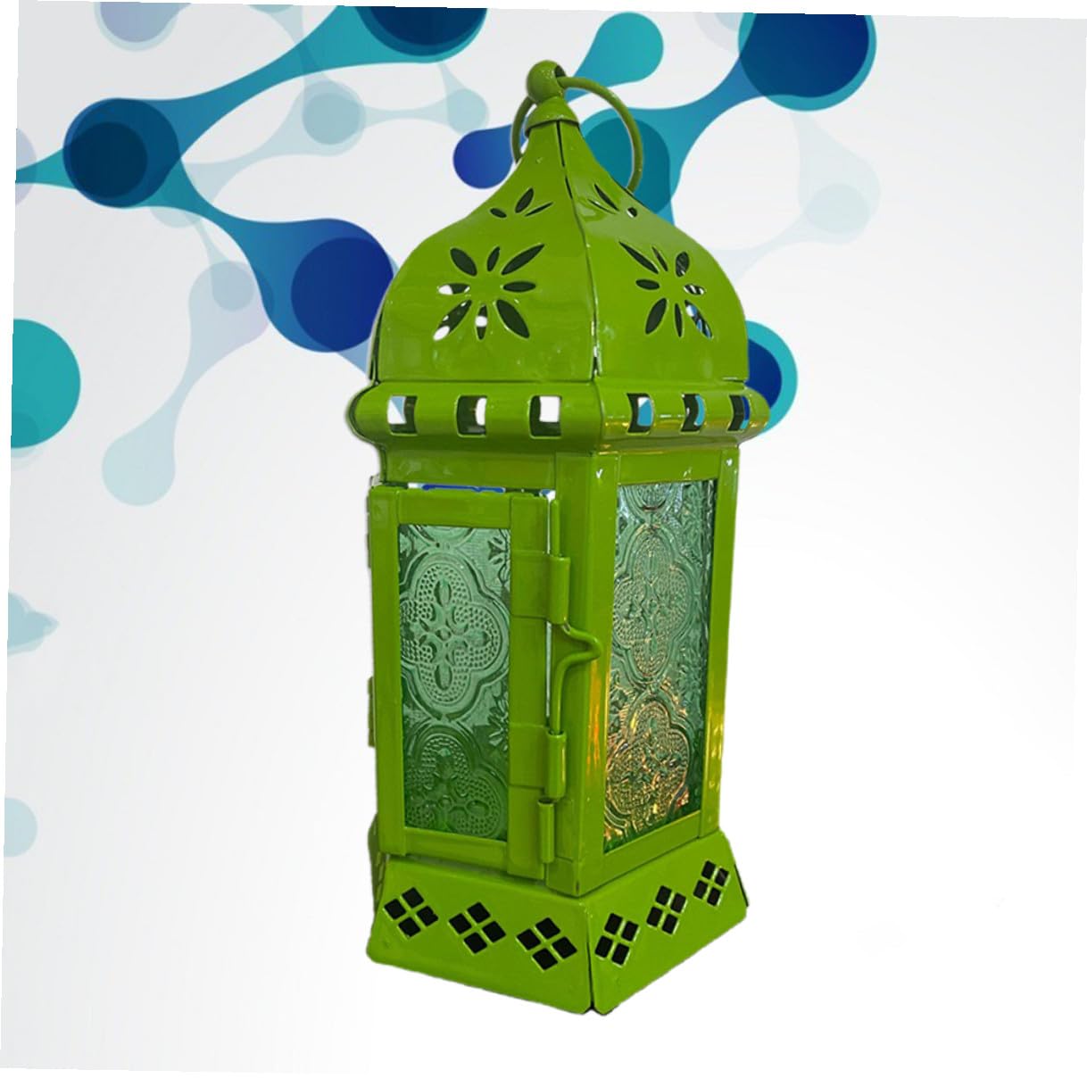 HINTRMENT European Style Moroccan Iron Art Candle Holder in Green, Unique Household Decoration for Party and Birthday, Sturdy Iron Material Candlestick Holder for Garden and Wedding