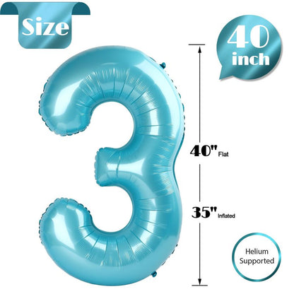 Pearlescent Blue 3 Balloon, Number Balloons 40 Inch, 3rd Birthday Decorations for Kids Girls Boys, Men Women Party Supplies for Party Decorations, Number 3 Balloon