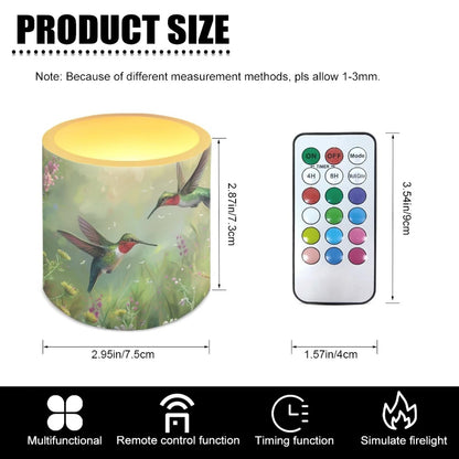 Cozeyat Green Floral Hummimgbird Versatile LED Candles Set of 4 Battery Operated Flameless with Remote Timer Waterproof Dancing Flame for Table Patio Beach Home Decoration