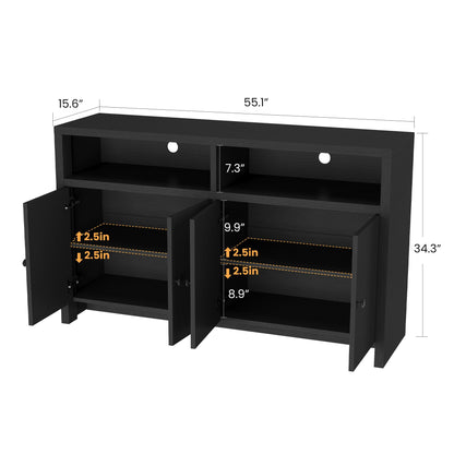 Garvee Buffet Sideboard with Storage, 4 Doors & Adjustable Shelves, 55'' Large Farmhouse Kitchen Storage Cabinet Wood Coffee Bar Cabinet for Kitchen, Dining Room, Entryway, Living Room, Black
