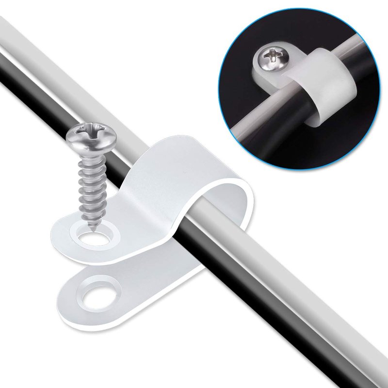 LOKMAN 50 Pack 1/2 Inch Rope Light P-Style Mounting Clips with Compatible Stainless Steel Pan Head Phillips Screws White