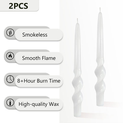 White Taper Candles Twisted Candles Sticks Long Spiral Candlesticks Unscented Candles Smokeless Candle for Wedding Party Dinner Home Decoration