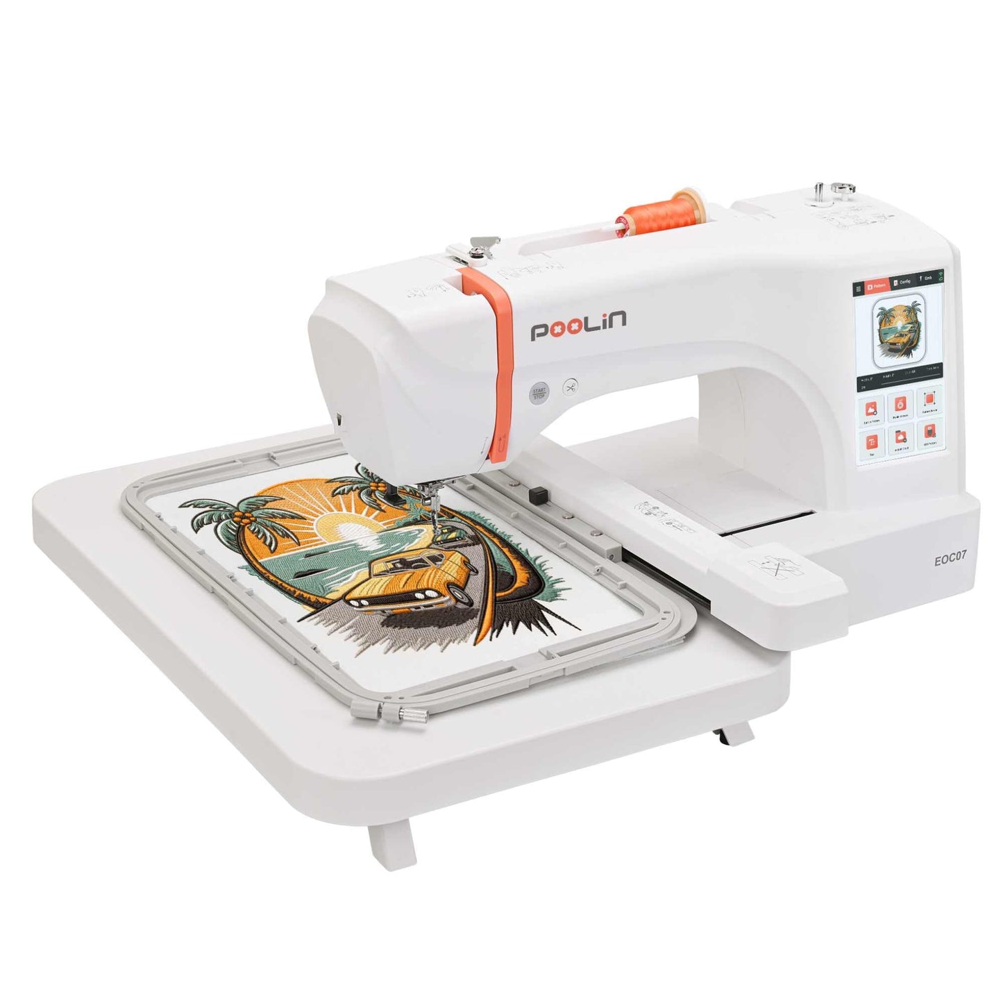Poolin EOC07 Computerized Embroidery Machine, 15"x 7.9" Large Embroidery Area,7" Touchscreen Institch OS3, Embroidery Starter Supplies Included,Wi-Fi &USB Design Transfer Digital Software for Projects