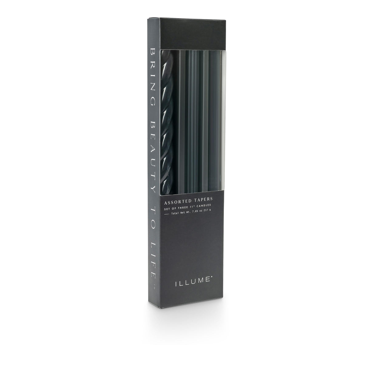 Illume Beautifully Done Unscented Assorted Candle Tapers 3-Pack, Black