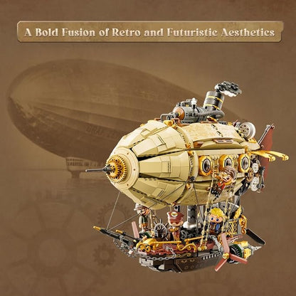 PANTASY Steampunk Airship Model Kit for Adults Dual-Layer Zeppelin with Gear-Driven Mechanical System DIY Building Blocks Set Retro Sci-Fi Construction Toy for Collectors &amp Display