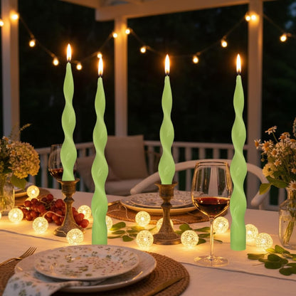 Sage Green Thin Candlesticks Spiral Taper Candle Twisted Candle Sticks 10 INCH Unscented Tapered Candles Smokeless Candles for Summer Rural Farmhouse Style Dinner Home Decor Party Wedding