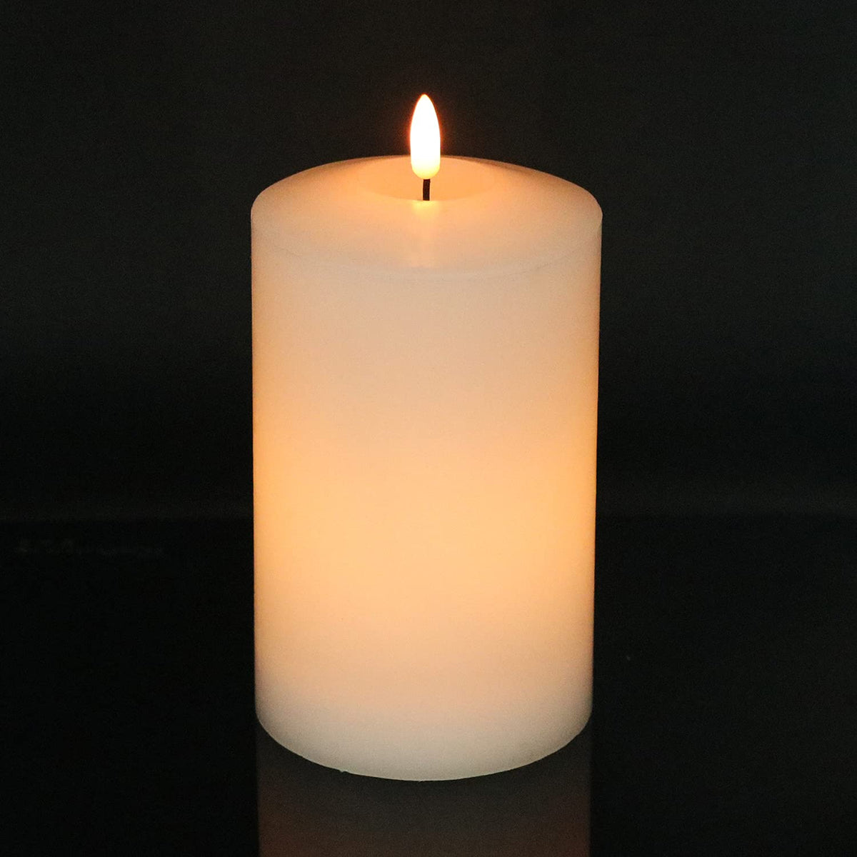 Eldnacele Large Flameless Flickering Candles White 3D Realistic Black Wick with Timer, 4” X 7.5” Battery Operated Real Wax Pillar Candles Warm White for Home Wedding Party Festival Decoration