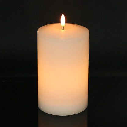 Eldnacele Large Flameless Flickering Candles White 3D Realistic Black Wick with Timer, 4” X 7.5” Battery Operated Real Wax Pillar Candles Warm White for Home Wedding Party Festival Decoration