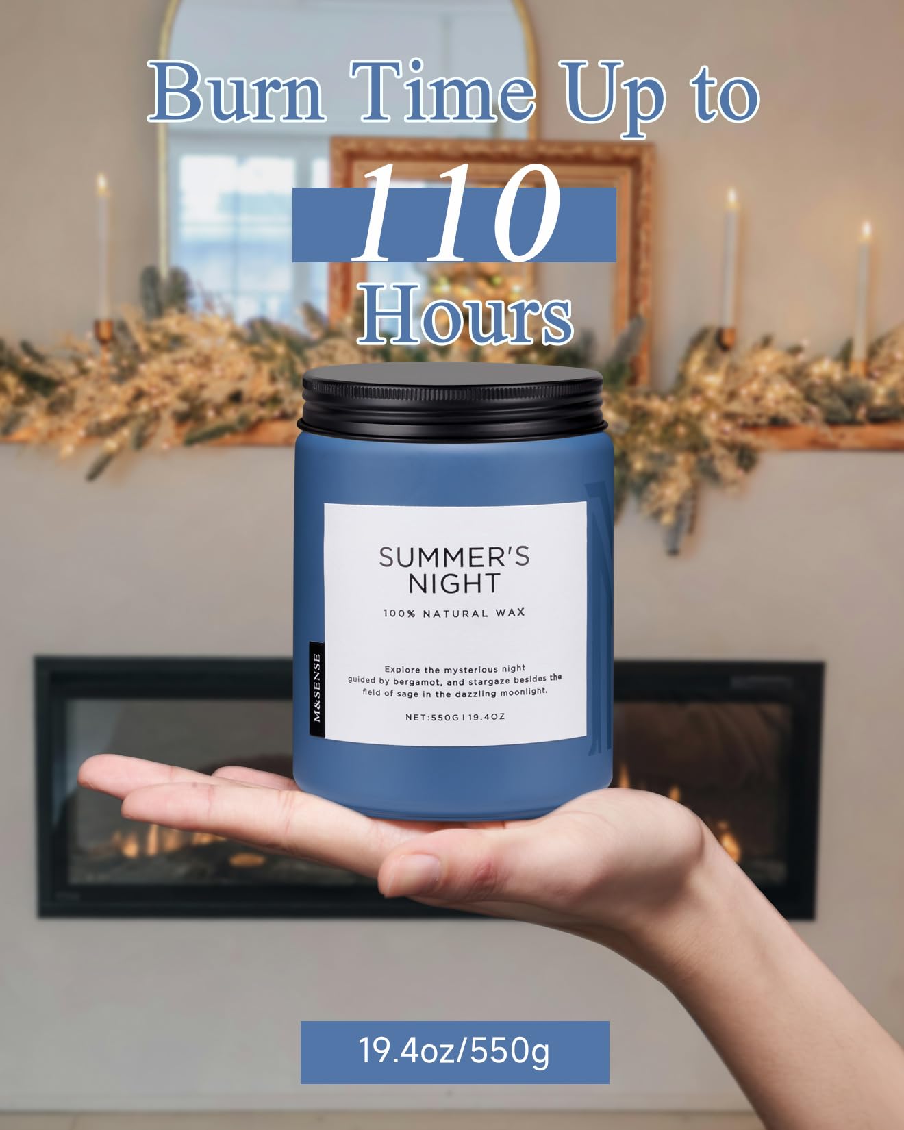 M&SENSE Summer's Night Scented Candles for Home, 19.4oz Large Natural Organic Soy Candles, 110 Hours Long Lasting, Non Toxic Clean Burn, Strong Manly Romantic Scent for Bath Stress Relief Relaxation