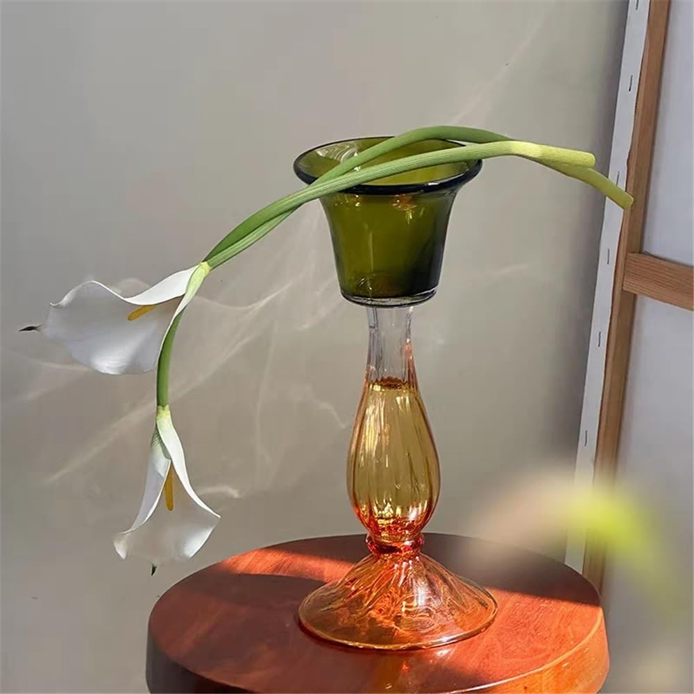 Candlestick Holders Second-Hand Transparent Single-Head Candlestick High-Grade Glass Green Decorative Aromatherapy Candle Holder Candle Holders