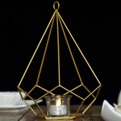 Efavormart 2 Pack Gold 9" Metal Pentagon Geometric Tealight Candle Holders Geometric Floral Centerpiece