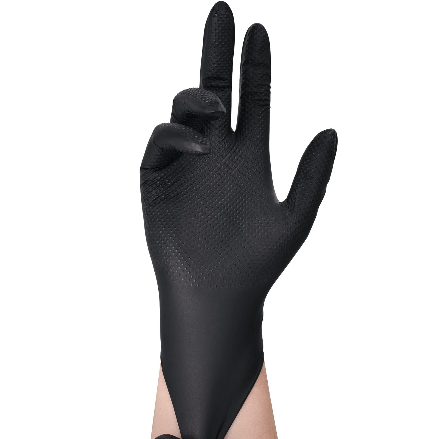 TitanFlex Heavy Duty Black Industrial Nitrile Gloves, 8-mil, XL, Box of 100, Latex Free, Raised Diamond Texture, Powder Free, Food Safe, Rubber Gloves, Mechanic Gloves